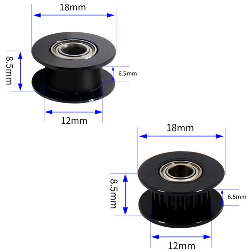 Black Aluminum GT2 Idler Pulley Double Bearing 3mm Bore