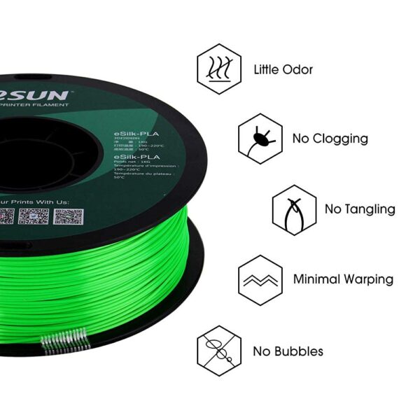 eSUN Silk PLA 3D Printer Filament, Dimensional Accuracy +/- 0.03 mm, 1 kg Spool, 1.75 mm, Green