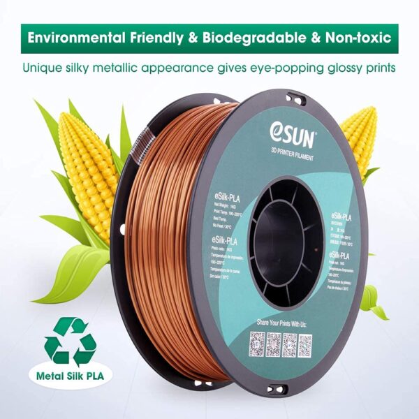 eSUN Silk PLA 3D Printer Filament, Dimensional Accuracy +/- 0.03 mm, 1 kg Spool, 1.75 mm