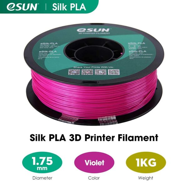 eSUN Silk PLA 3D Printer Filament, Dimensional Accuracy +/- 0.03 mm, 1 kg Spool, 1.75 mm, Violet