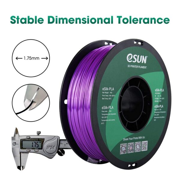 eSUN Silk PLA 3D Printer Filament, Dimensional Accuracy +/- 0.03 mm, 1 kg Spool, 1.75 mm, Purple