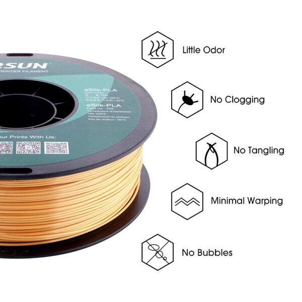 eSUN Silk PLA 3D Printer Filament, Dimensional Accuracy +/- 0.03 mm, 1 kg Spool, 1.75 mm