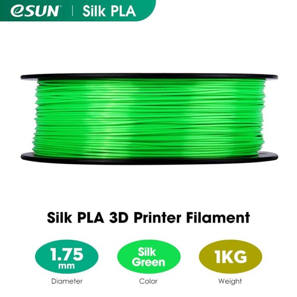 eSUN Silk PLA 3D Printer Filament, Dimensional Accuracy +/- 0.03 mm, 1 kg Spool, 1.75 mm, Green