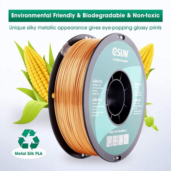 eSUN Silk PLA 3D Printer Filament, Dimensional Accuracy +/- 0.03 mm, 1 kg Spool, 1.75 mm