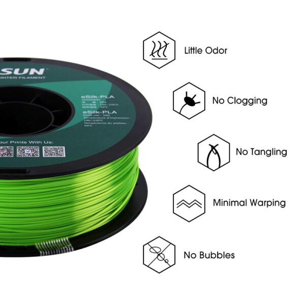 eSUN Silk PLA 3D Printer Filament, Dimensional Accuracy +/- 0.03 mm, 1 kg Spool, 1.75 mm, Lime