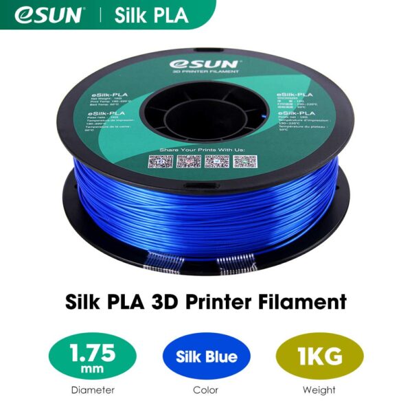 eSUN Silk PLA 3D Printer Filament, Dimensional Accuracy +/- 0.03 mm, 1 kg Spool, 1.75 mm, Blue