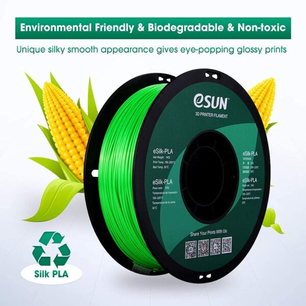 eSUN Silk PLA 3D Printer Filament, Dimensional Accuracy +/- 0.03 mm, 1 kg Spool, 1.75 mm, Green