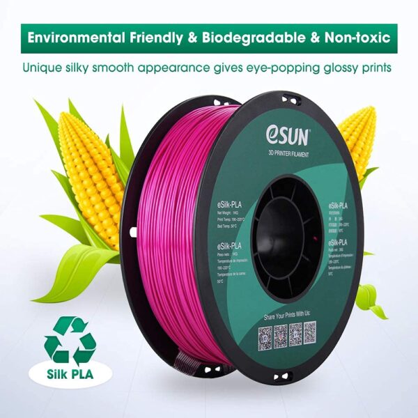 eSUN Silk PLA 3D Printer Filament, Dimensional Accuracy +/- 0.03 mm, 1 kg Spool, 1.75 mm, Violet