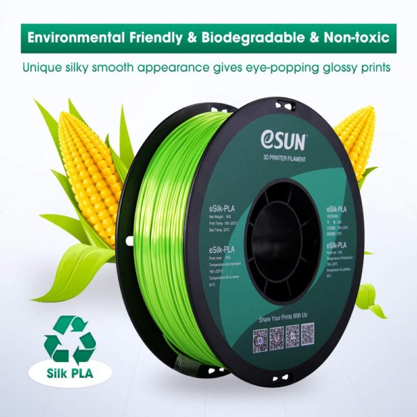 eSUN Silk PLA 3D Printer Filament, Dimensional Accuracy +/- 0.03 mm, 1 kg Spool, 1.75 mm, Lime