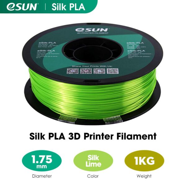 eSUN Silk PLA 3D Printer Filament, Dimensional Accuracy +/- 0.03 mm, 1 kg Spool, 1.75 mm, Lime