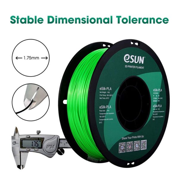 eSUN Silk PLA 3D Printer Filament, Dimensional Accuracy +/- 0.03 mm, 1 kg Spool, 1.75 mm, Green