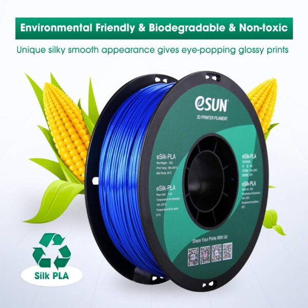 eSUN Silk PLA 3D Printer Filament, Dimensional Accuracy +/- 0.03 mm, 1 kg Spool, 1.75 mm, Blue