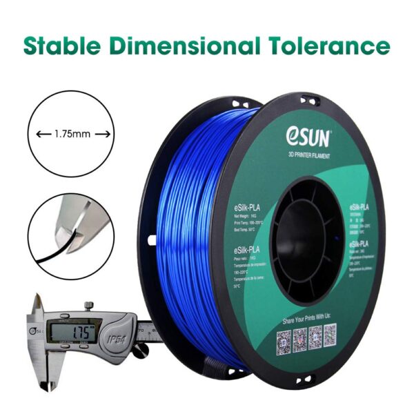 eSUN Silk PLA 3D Printer Filament, Dimensional Accuracy +/- 0.03 mm, 1 kg Spool, 1.75 mm, Blue