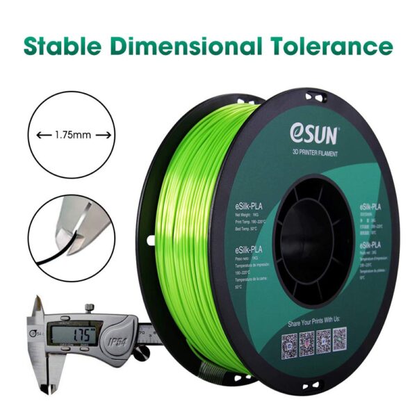 eSUN Silk PLA 3D Printer Filament, Dimensional Accuracy +/- 0.03 mm, 1 kg Spool, 1.75 mm, Lime