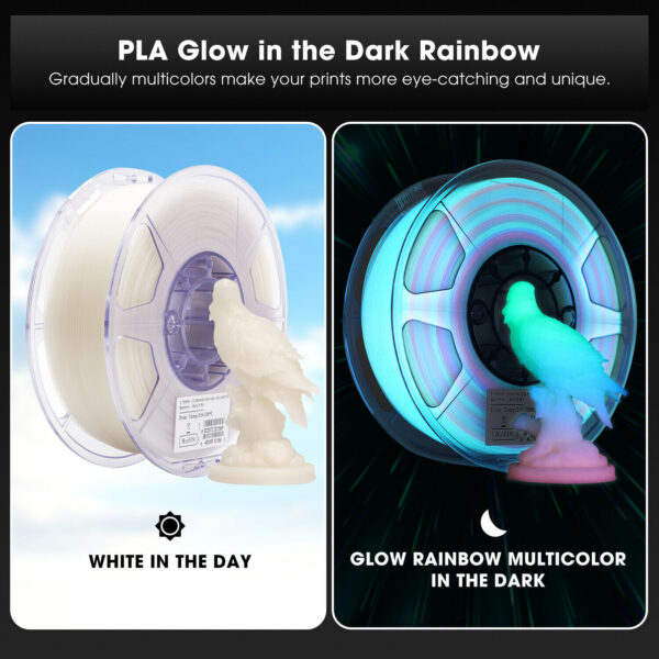 eSUN Luminous-Rainbow PLA 3D Filament Glow in The Dark Multicolor Changes 1kg