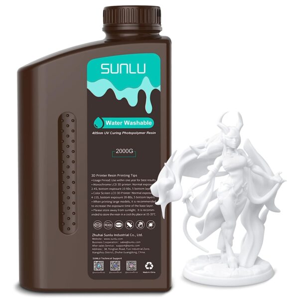 SUNLU Water Washable Resin 2000g, Fast Curing 3D Printer Resin for LCD DLP SLA Resin 3D Printers