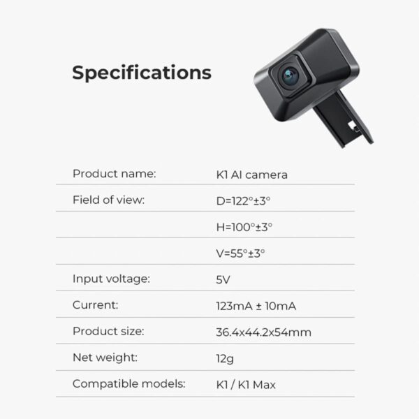 CREALITY Official K1 AI Camera, AI Detection,Real-time Viewing Reduce Waste of Filaments, Time-Lapse Filming, HD Quality