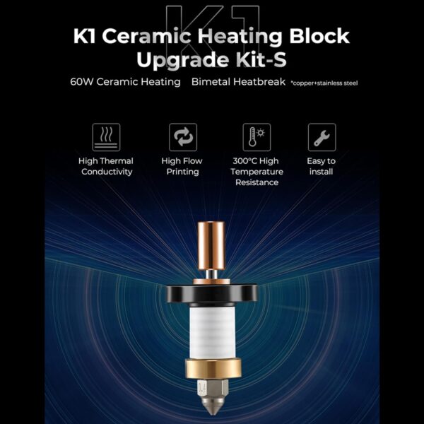 Creality K1 Ceramic Heating Block Upgrade Kit S, 3D Printer Parts Copper+Stainless Steel Heat Break 300°C High Temperature Resistance Hotend Heating