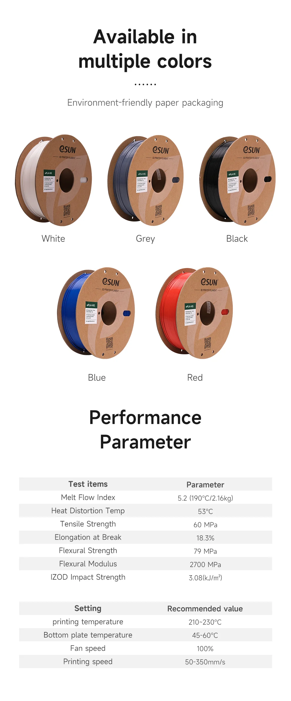 eSUN ePLA-HS 1.75mm 3D Filament 1KG