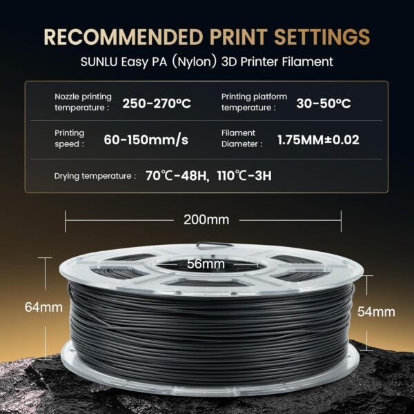 Sunlu Easy PA Nylon Black Filament 1.75mm, 1KG – Image 4
