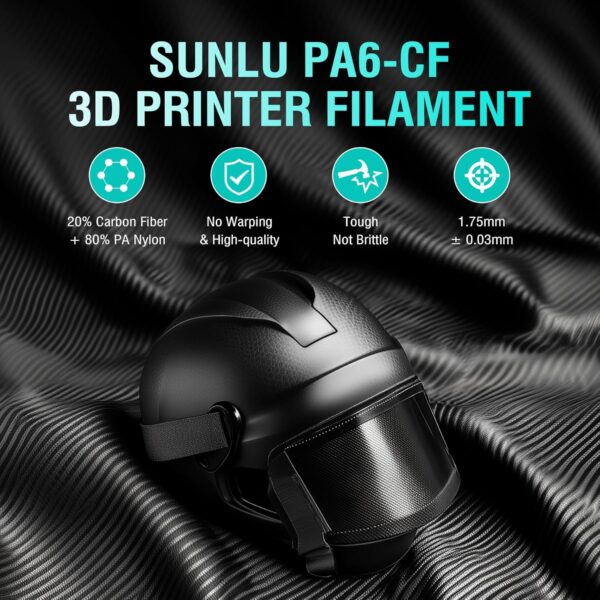 Sunlu Nylon-6 Carbon Fiber (PA6-CF) Black Filament 1.75mm, 1KG – Image 4