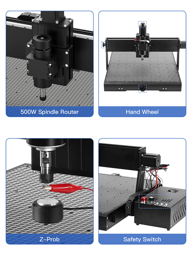 Routeur CNC de bureau CNC4540Plus - Broche routeur, volant manuel, Z-probe et interrupteur de sécurité